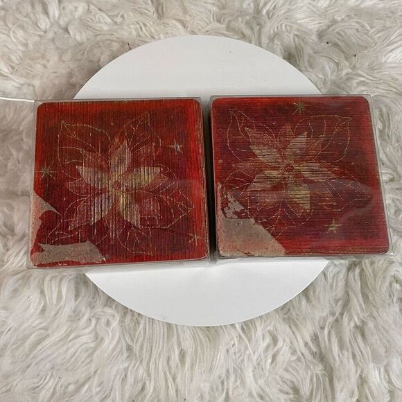 Vintage Holiday Christmas Poinsettias 2 Sets of 4 Cork Coasters New Old Stock - Picture 3 of 5